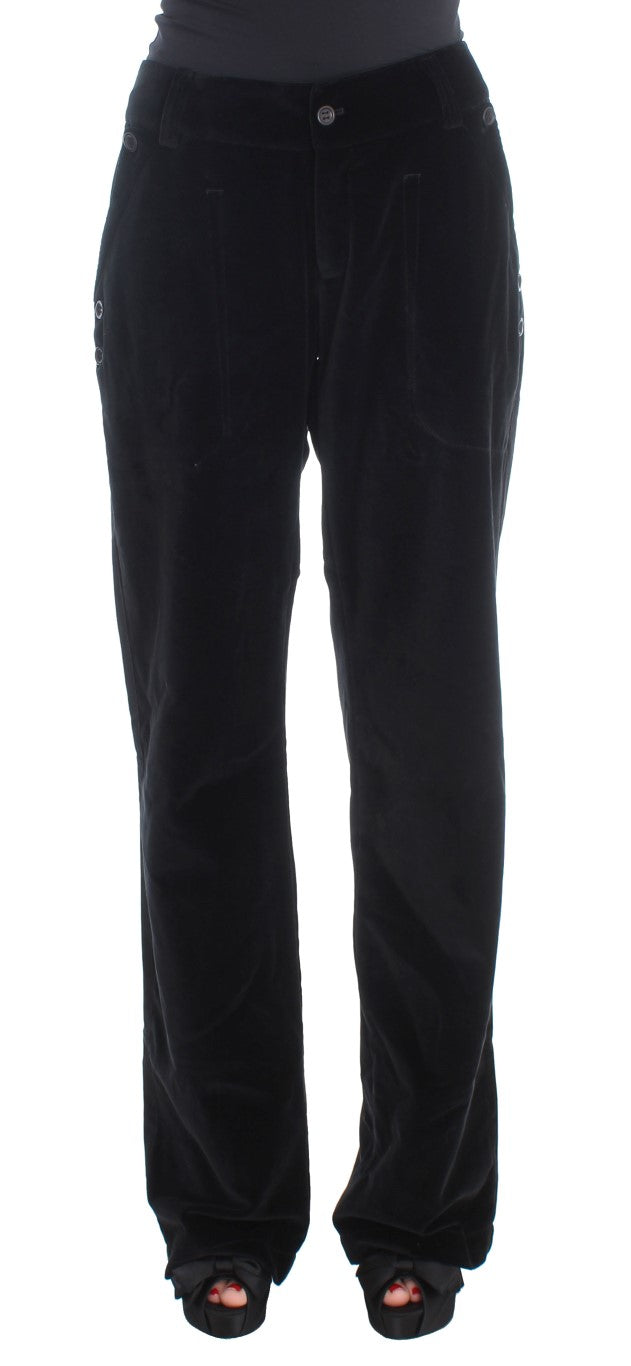 Ermanno Scervino Black Velvet Cotton Straight Legs Pants