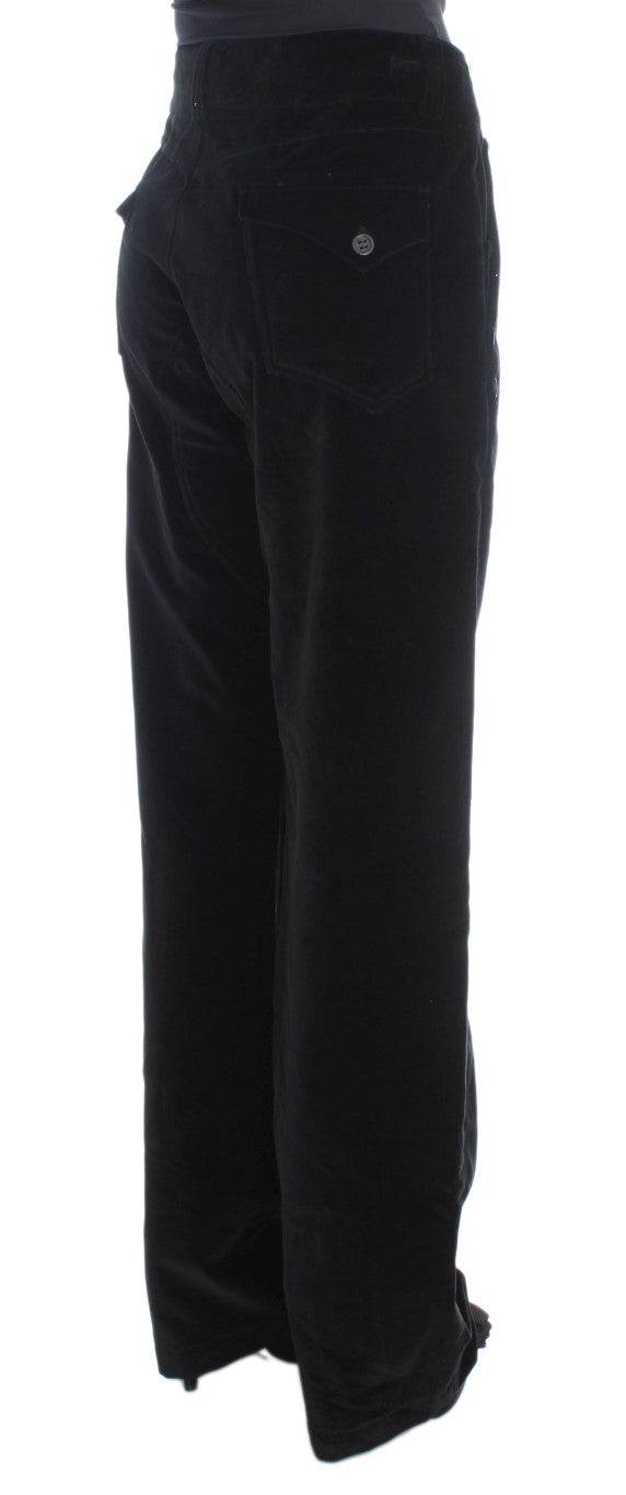 Ermanno Scervino Black Velvet Cotton Straight Legs Pants