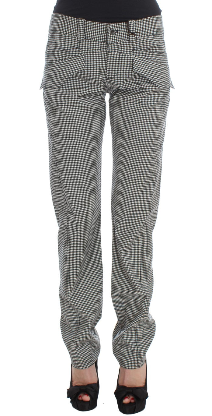 Ermanno Scervino Black White Checkered Cotton Casual Pants