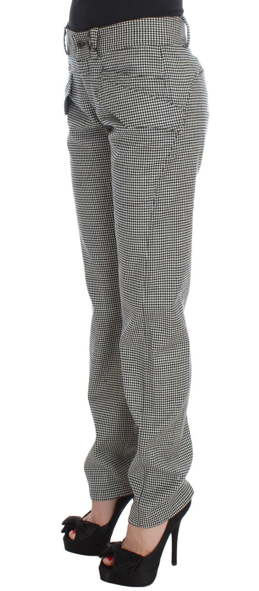 Ermanno Scervino Black White Checkered Cotton Casual Pants