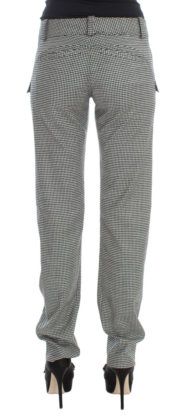 Ermanno Scervino Black White Checkered Cotton Casual Pants