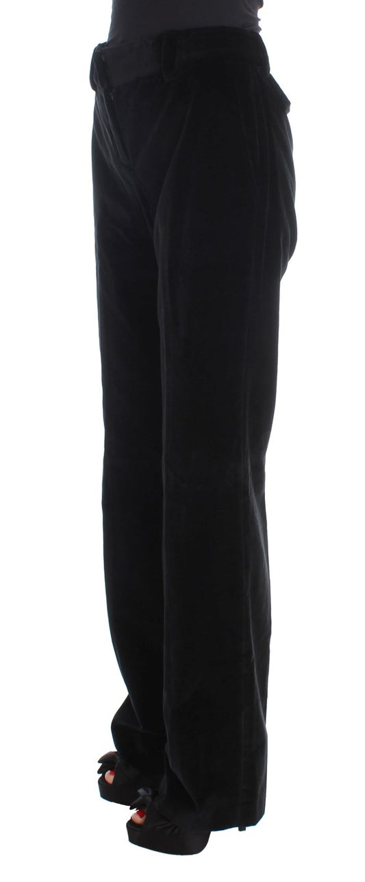 Ermanno Scervino Black Velvet Cotton Straight Legs Pants