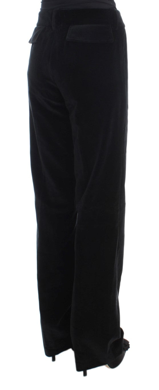 Ermanno Scervino Black Velvet Cotton Straight Legs Pants