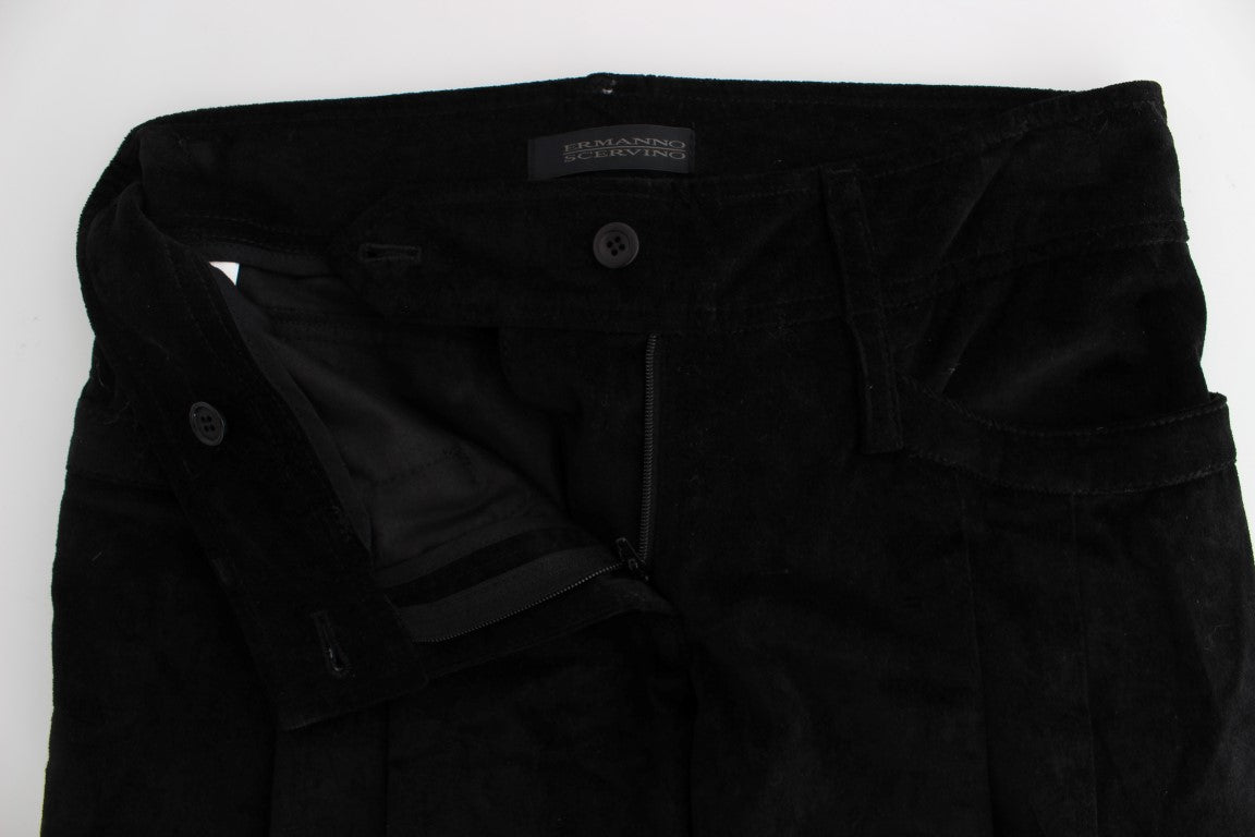 Ermanno Scervino Black Velvet Cotton Capri Bootcut Pants