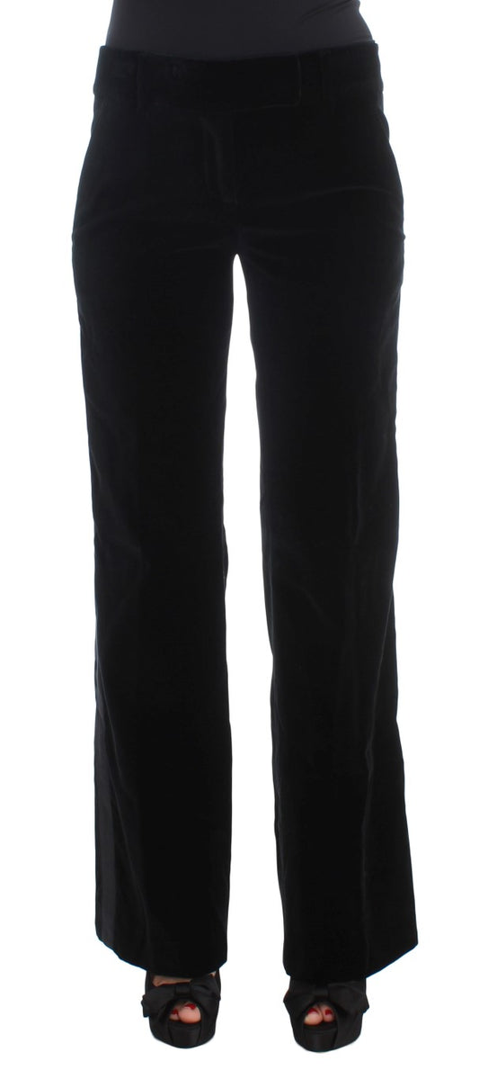 Ermanno Scervino Black Striped Velvet Viscose Bootcut Pants