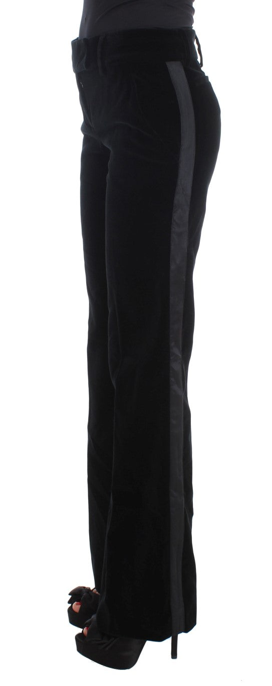 Ermanno Scervino Black Striped Velvet Viscose Bootcut Pants