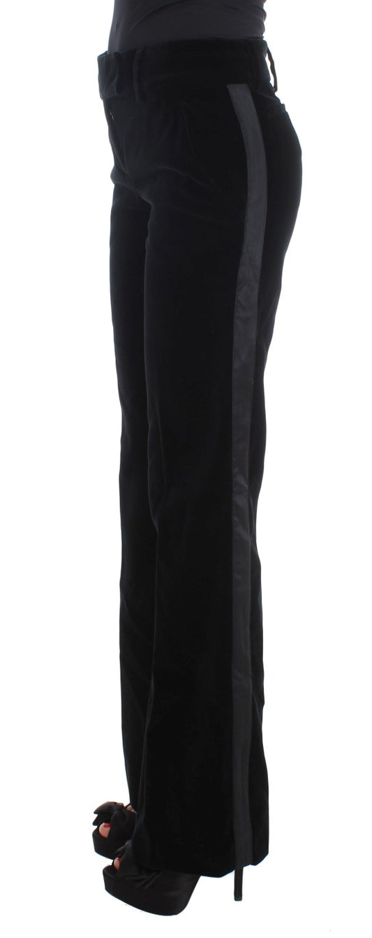 Ermanno Scervino Black Striped Velvet Viscose Bootcut Pants