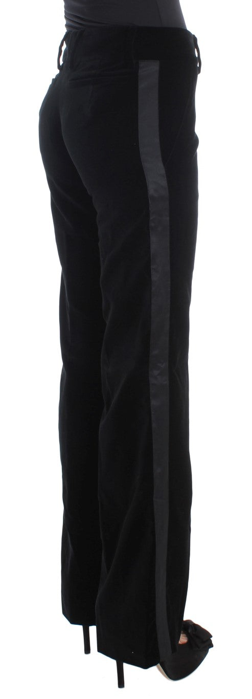 Ermanno Scervino Black Striped Velvet Viscose Bootcut Pants