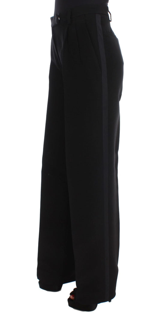 Ermanno Scervino Black Striped Cotton Blend Wide Legs Pants