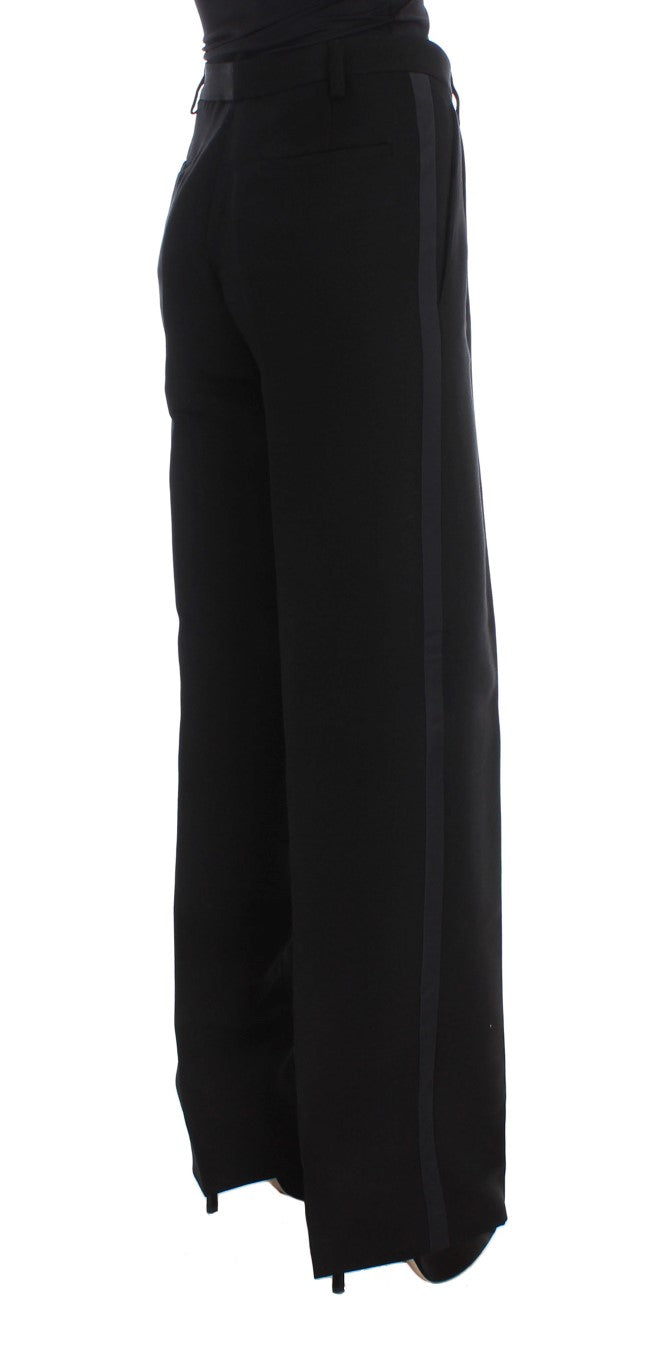 Ermanno Scervino Black Striped Cotton Blend Wide Legs Pants