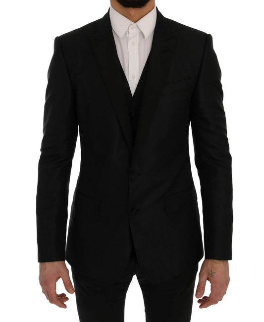 Dolce & Gabbana Black Blue MARTINI Silk Blazer Jacket