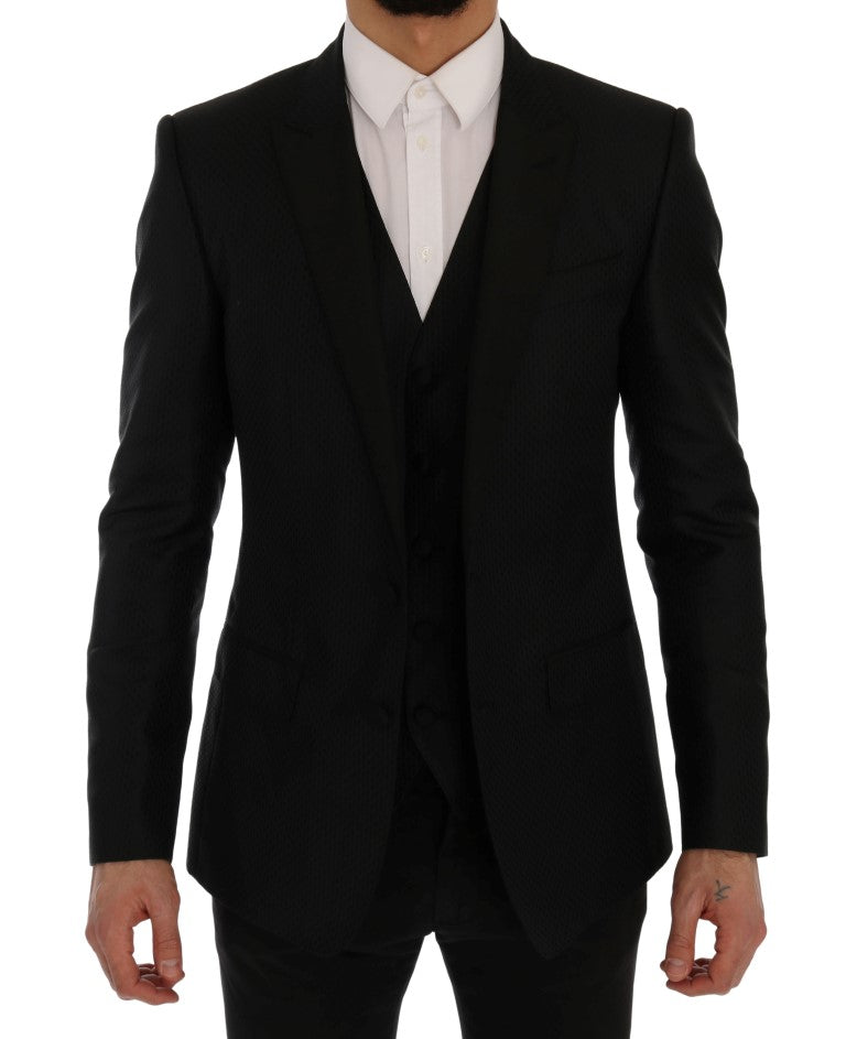 Dolce & Gabbana Black Blue MARTINI Silk Blazer Jacket