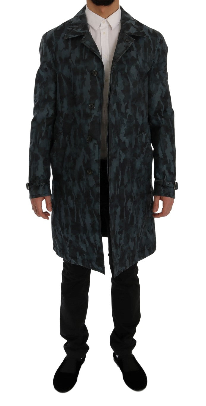 Dolce & Gabbana Blue Camouflage Trench Trench