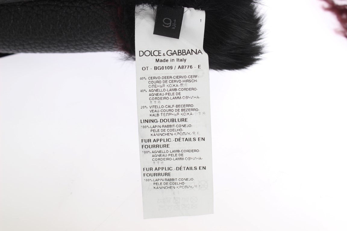 Dolce & Gabbana Black Leather Bordeaux Shearling Gloves