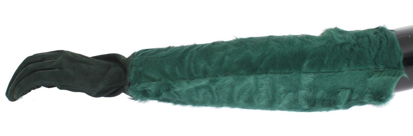 Dolce & Gabbana Green Leather Xiangao Fur Elbow Gloves