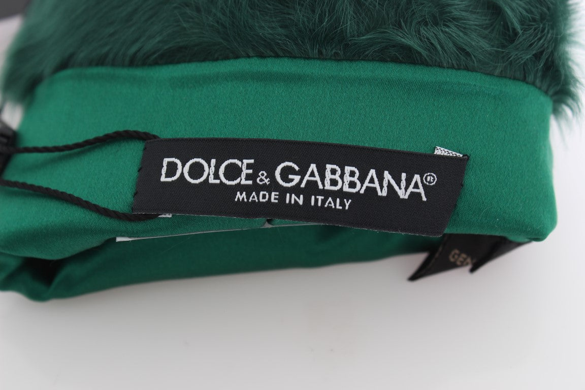 Dolce & Gabbana Green Leather Xiangao Fur Elbow Gloves