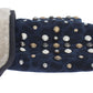 Dolce & Gabbana Gray Wool Shearling Studded Blue Leopard Gloves