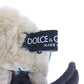 Dolce & Gabbana Gray Wool Shearling Studded Blue Leopard Gloves