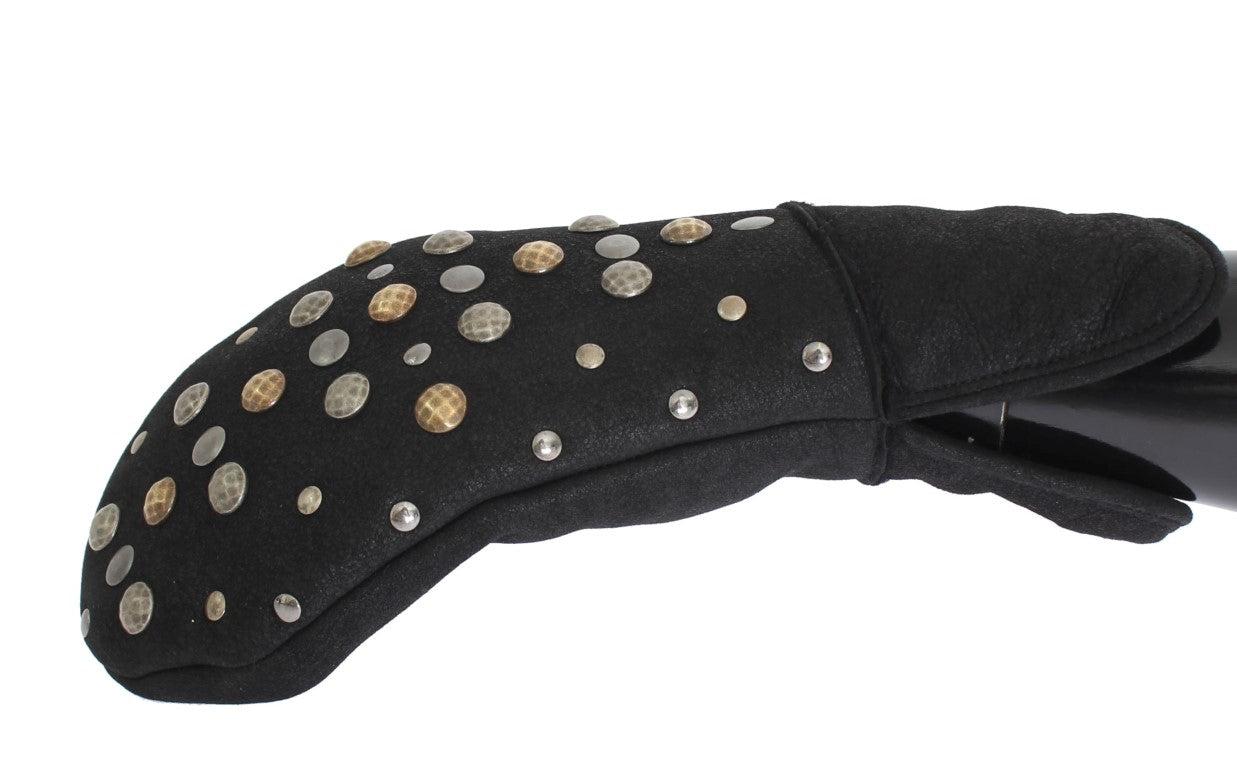 Dolce & Gabbana Gray Wool Shearling Studded Gloves