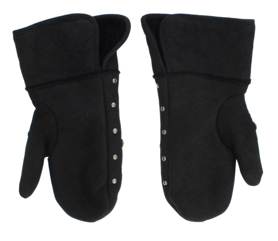 Dolce & Gabbana Gray Wool Shearling Studded Gloves