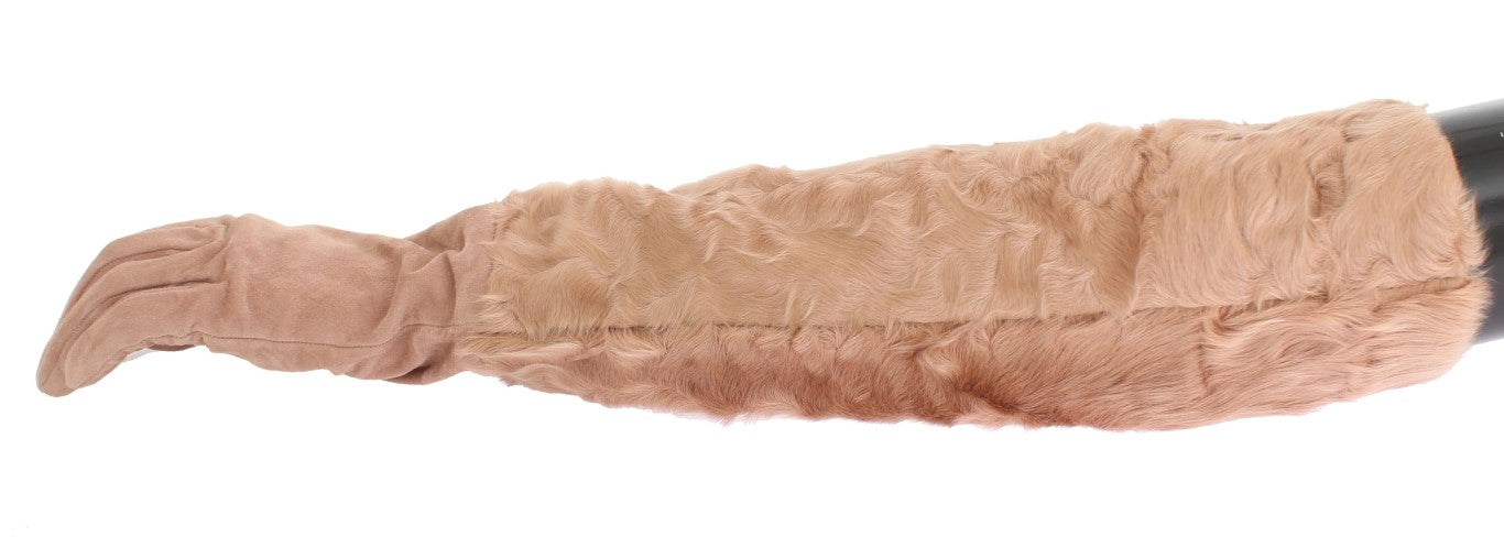 Dolce & Gabbana Beige Suede Xiangao Fur Elbow Gloves