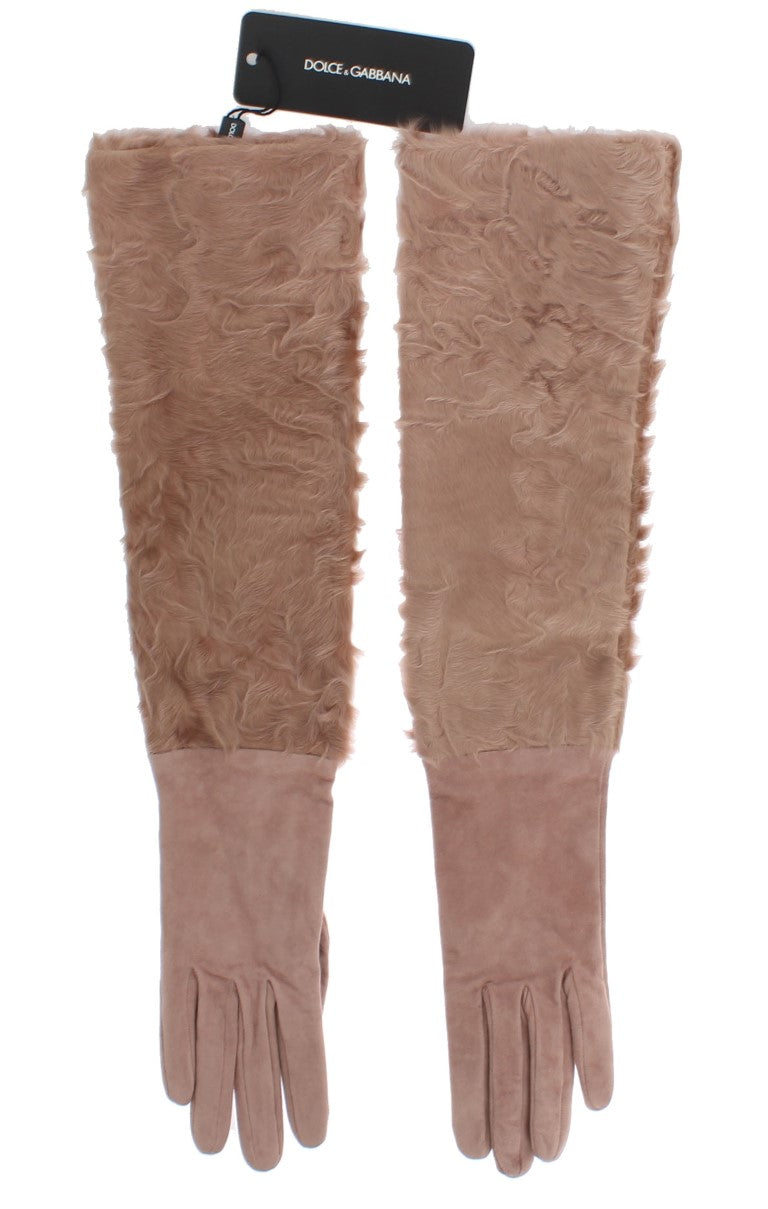 Dolce & Gabbana Beige Suede Xiangao Fur Elbow Gloves