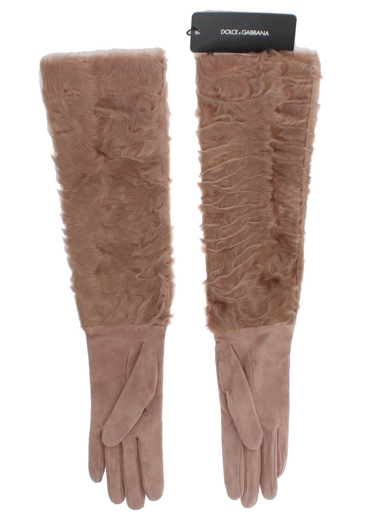 Dolce & Gabbana Beige Suede Xiangao Fur Elbow Gloves