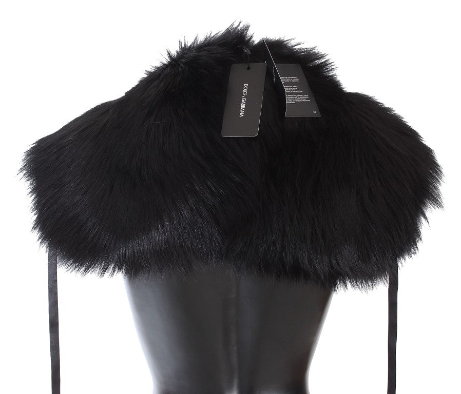 Dolce & Gabbana Black Fox Fur Shoulder Wrap Cover Collar Scarf