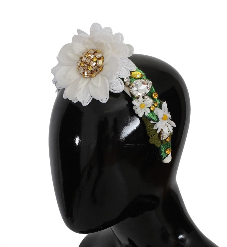 Dolce & Gabbana Yellow White Sunflower Crystal Floral Headband