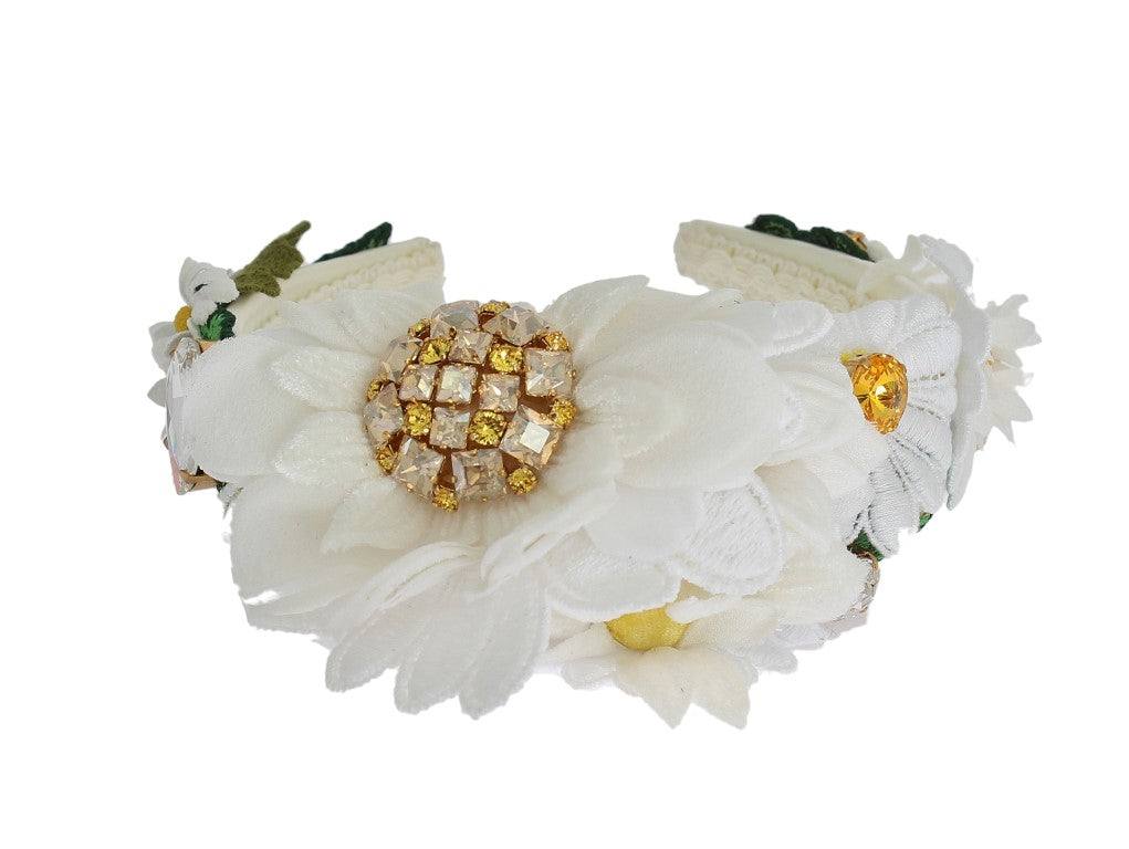 Dolce & Gabbana Yellow White Sunflower Crystal Floral Headband