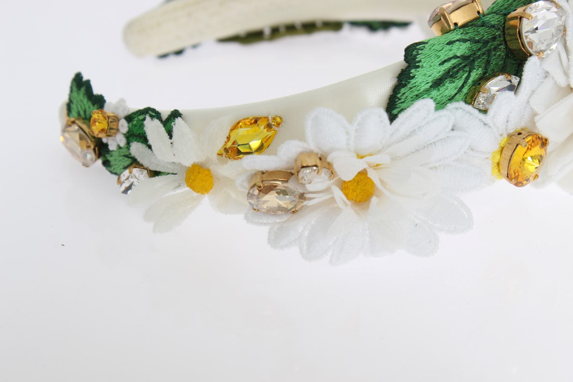 Dolce & Gabbana Yellow White Sunflower Crystal Floral Headband