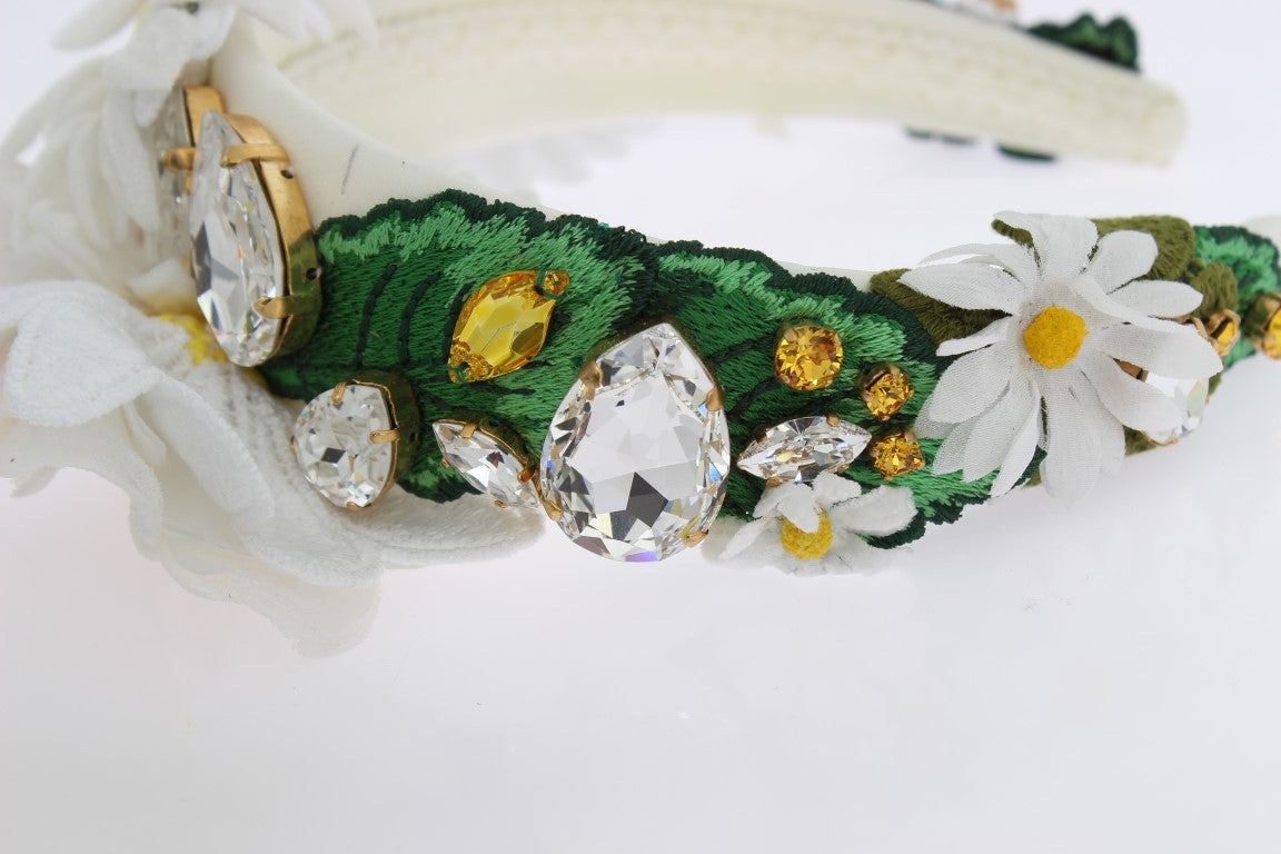 Dolce & Gabbana Yellow White Sunflower Crystal Floral Headband