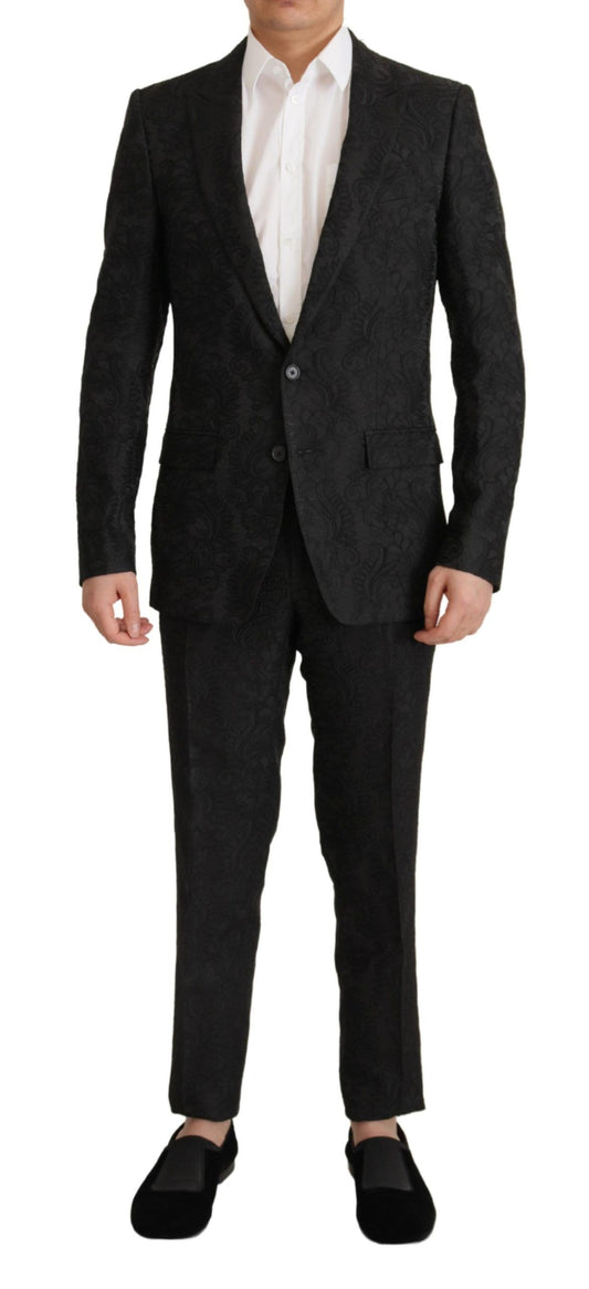 Dolce & Gabbana Black Brocade Formal 2 Piece MARTINI Suit