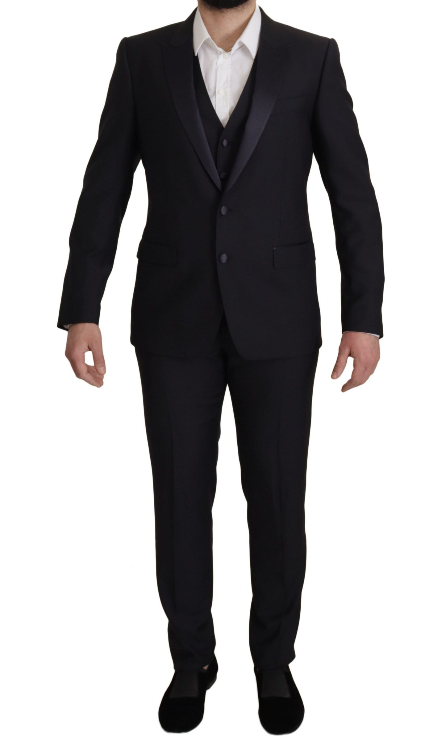 Dolce & Gabbana Black Virgin Wool Formal 3 Piece Suit