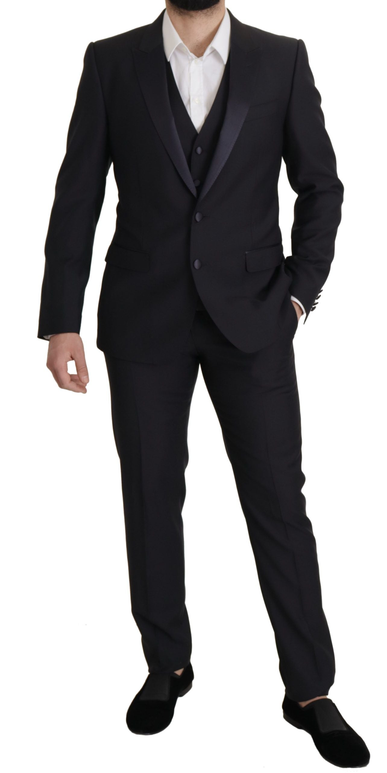 Dolce & Gabbana Black Virgin Wool Formal 3 Piece Suit