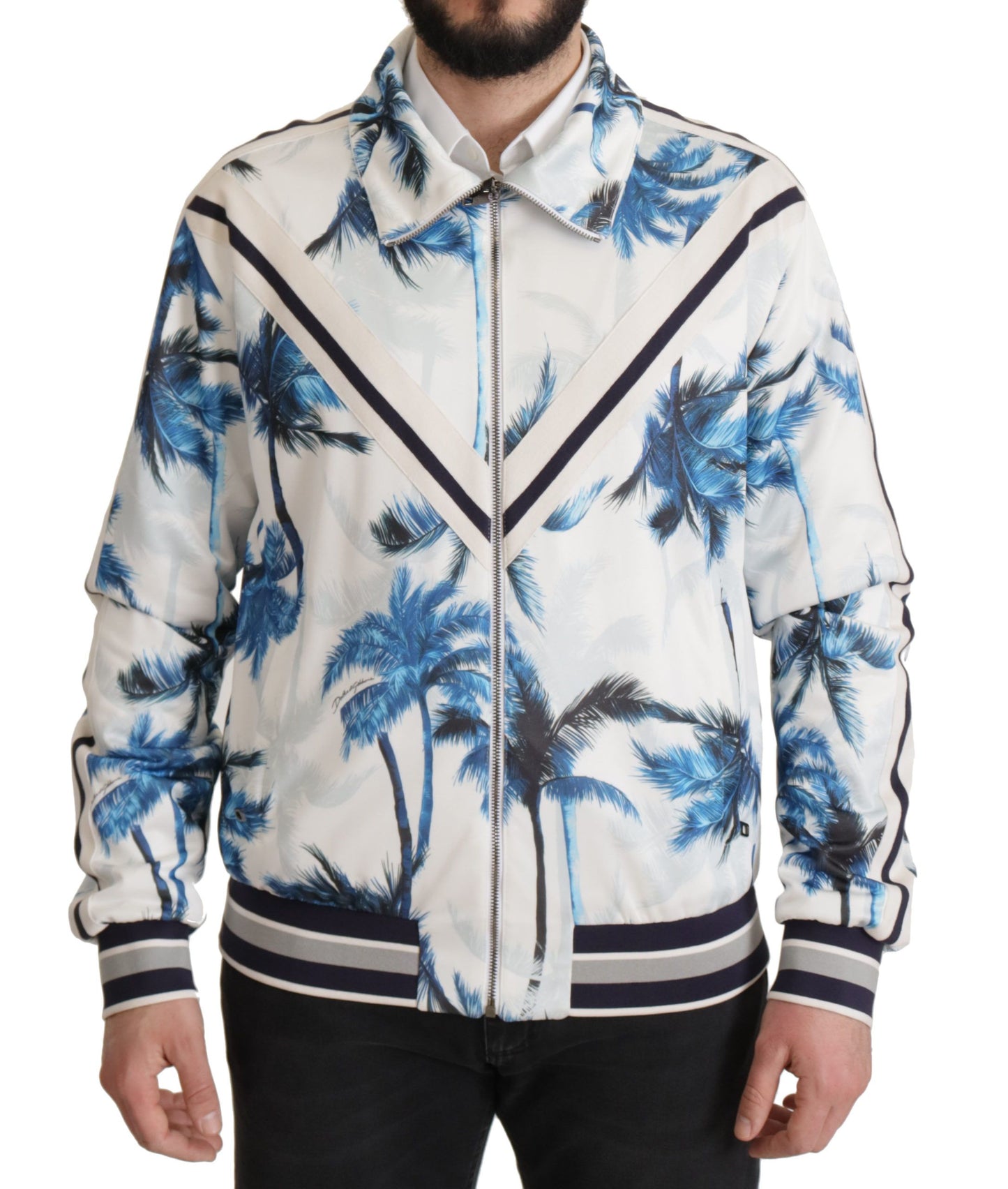 Dolce & Gabbana Multicolor Tree Print Men Full Zip Sweater