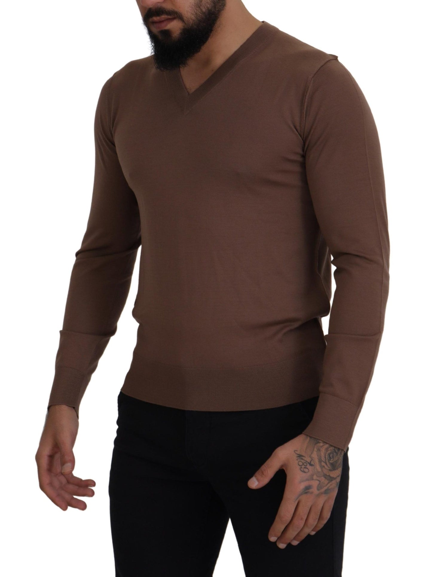 Dolce & Gabbana Brown Wool Men V-neck Pullover Sweater