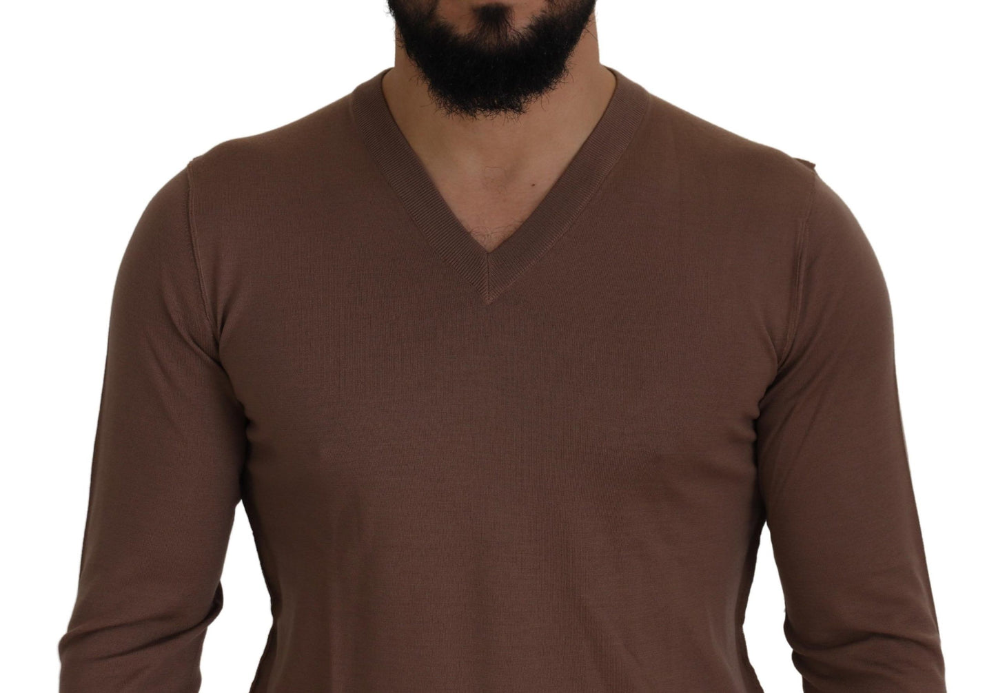 Dolce & Gabbana Brown Wool Men V-neck Pullover Sweater