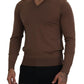 Dolce & Gabbana Brown Wool Men V-neck Pullover Sweater