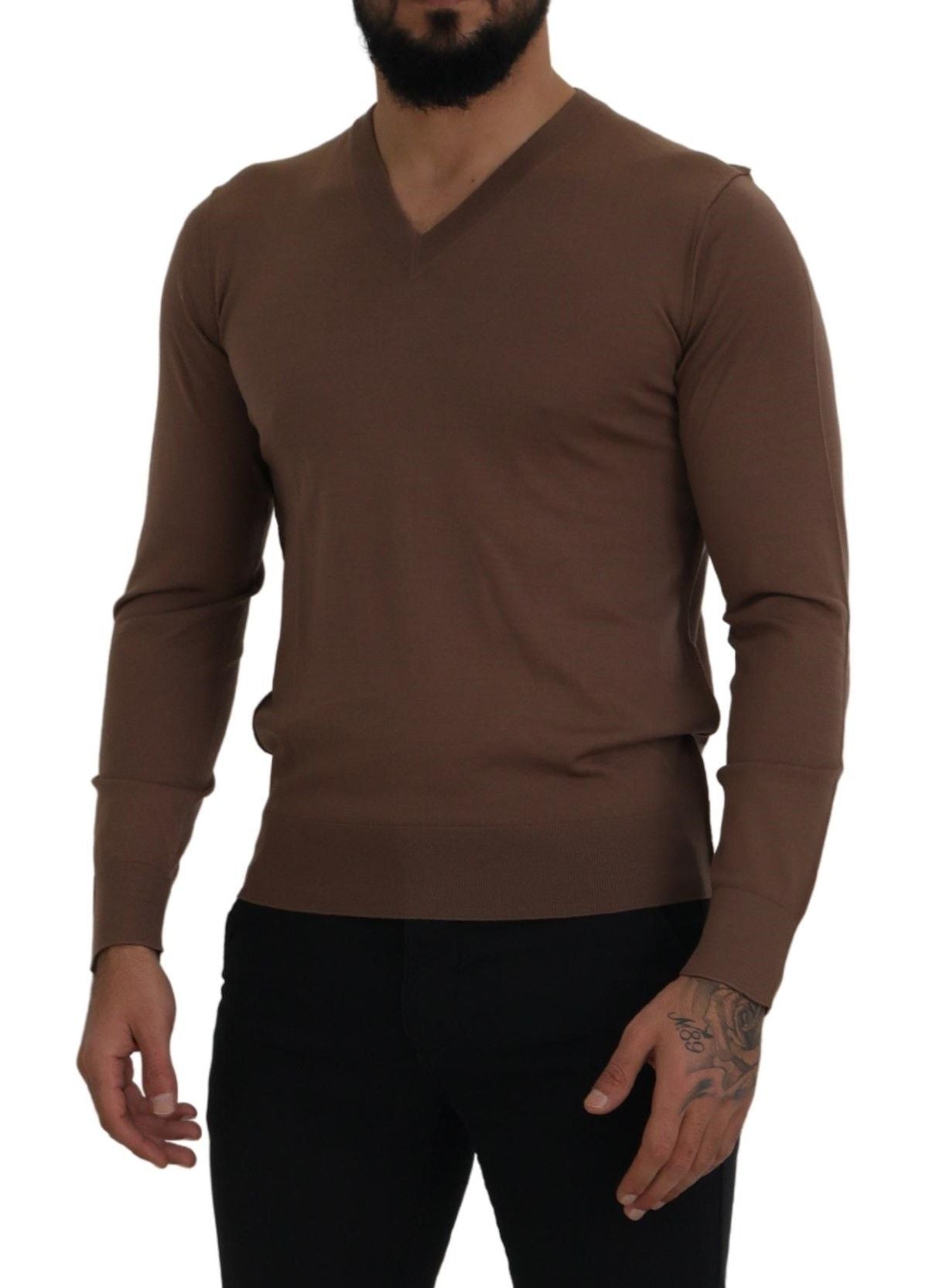 Dolce & Gabbana Brown Wool Men V-neck Pullover Sweater