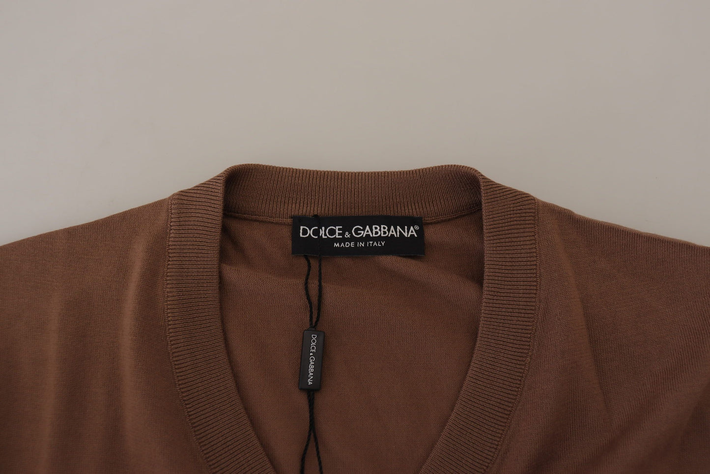 Dolce & Gabbana Brown Wool Men V-neck Pullover Sweater