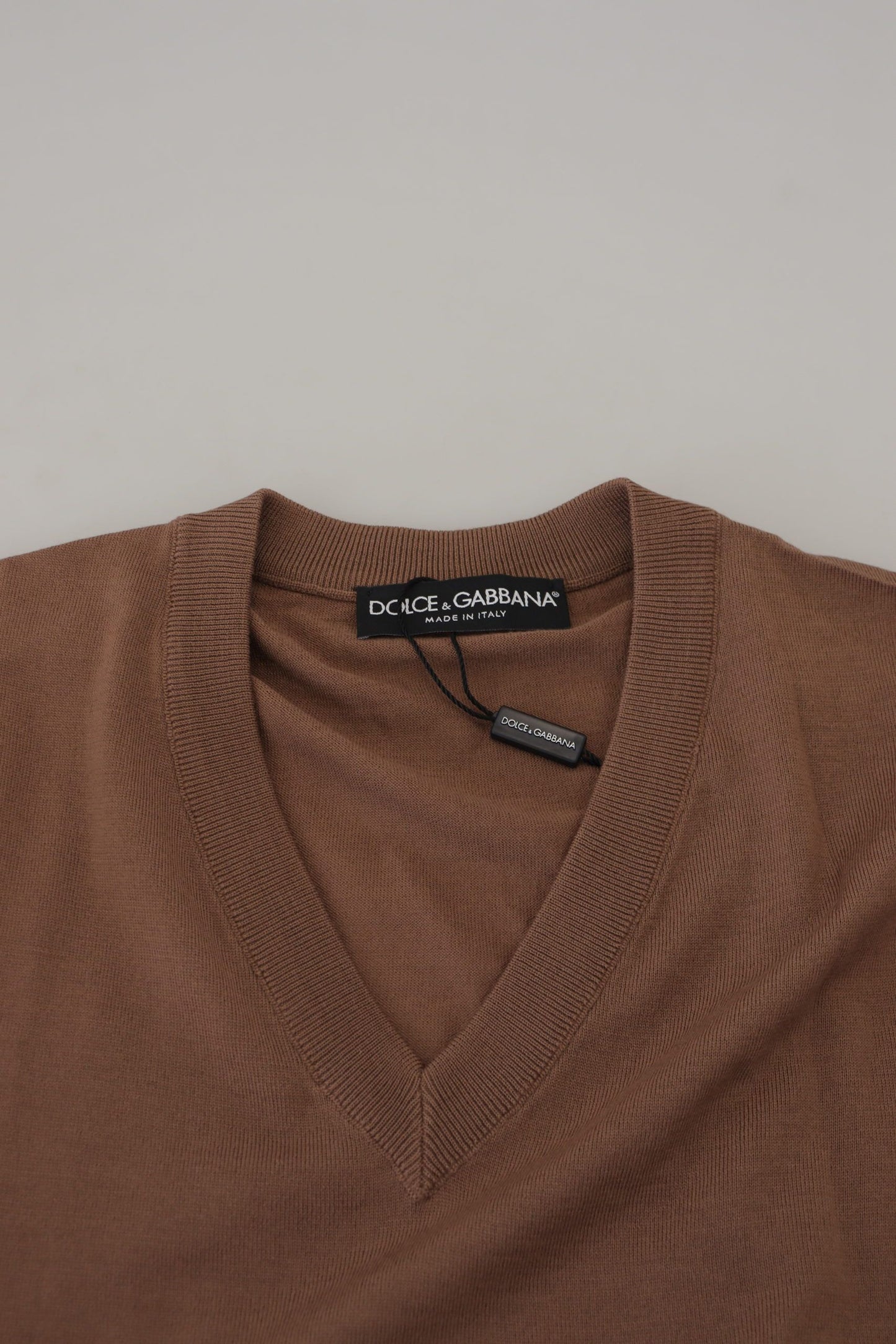 Dolce & Gabbana Brown Wool Men V-neck Pullover Sweater