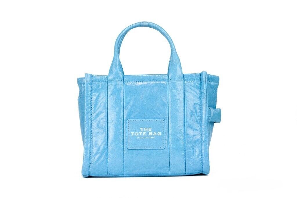 Marc Jacobs The Shiny Crinkle Mini Tote Air Blue Leather Bag