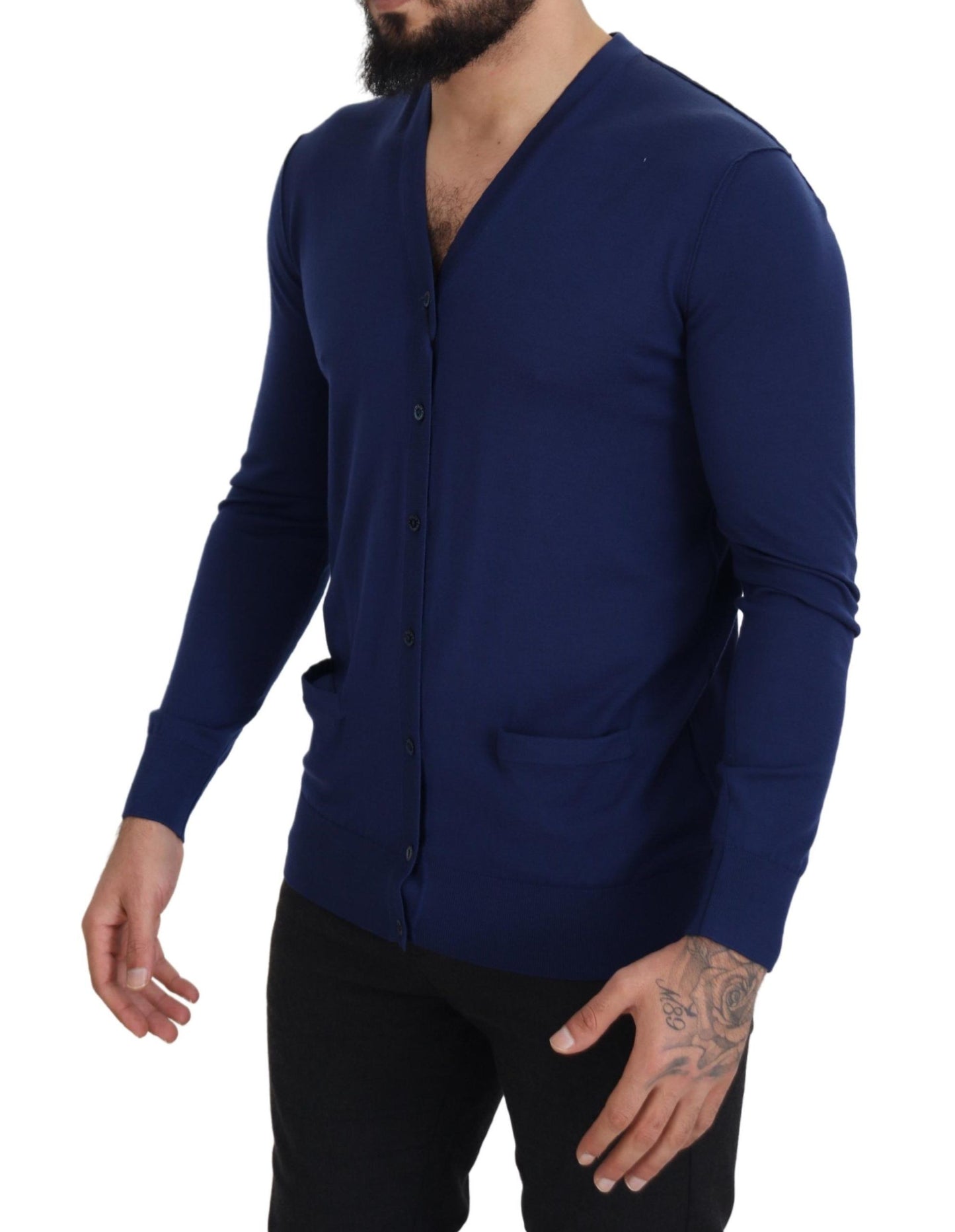 Dolce & Gabbana Blue Wool V-neck Button Down Cardigan Sweater