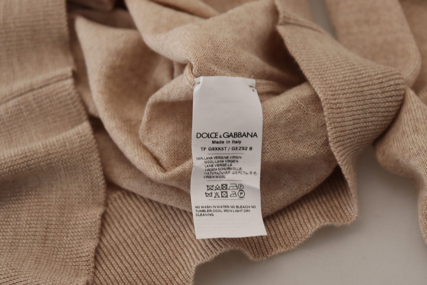 Dolce & Gabbana Beige Virgin Wool Crew Neck Pullover Sweater