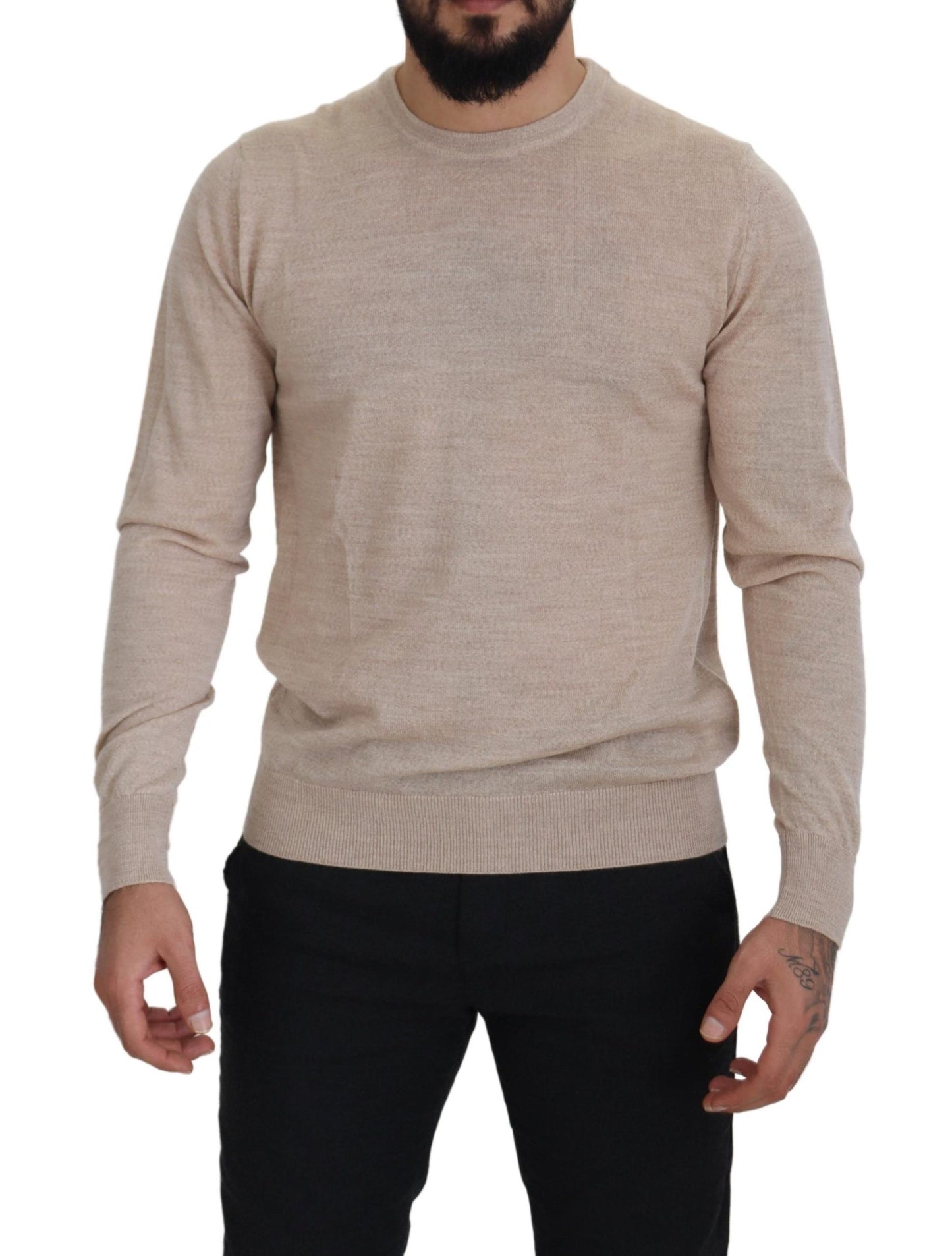 Dolce & Gabbana Beige Virgin Wool Crew Neck Pullover Sweater