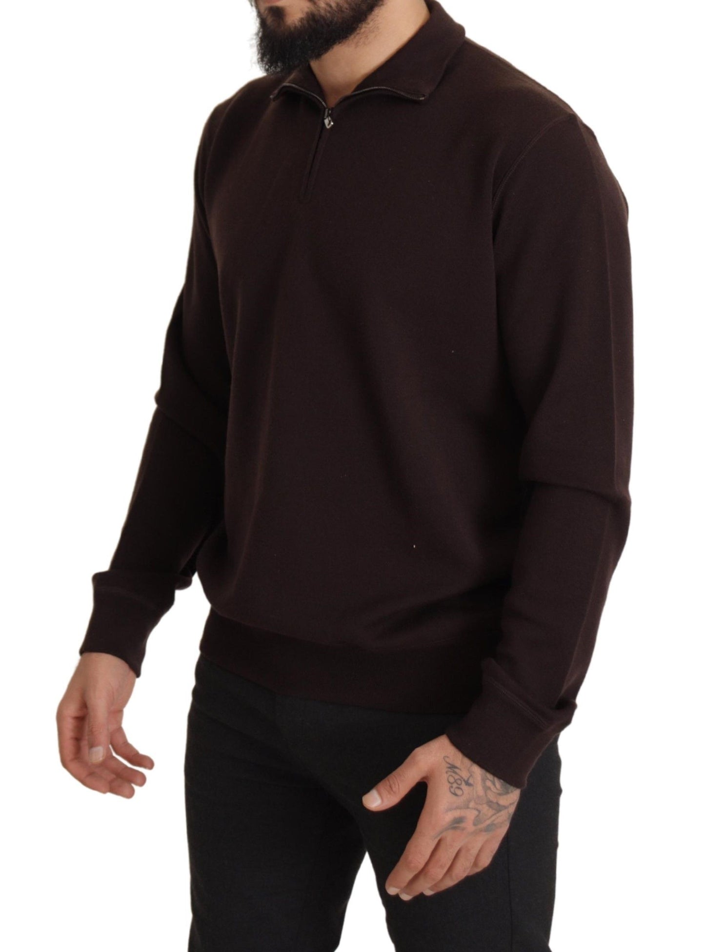 Dolce & Gabbana Brown Cashmere Collared Pullover Sweater