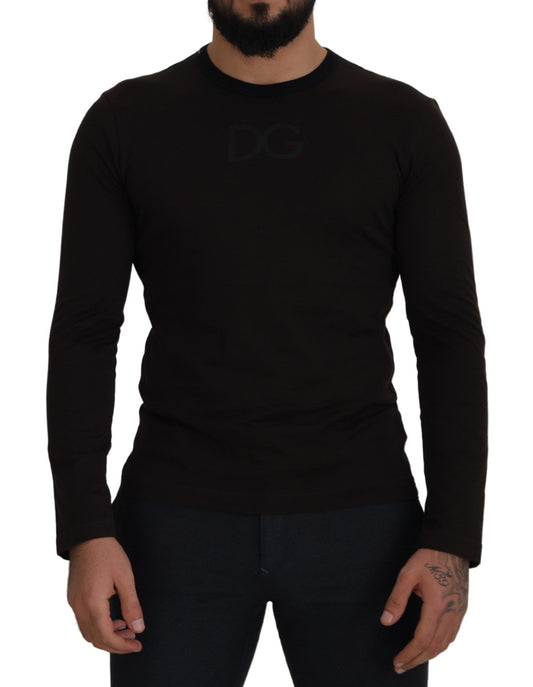 Dolce & Gabbana Brown Cotton Slim Crewneck Pullover Sweater