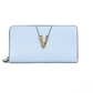 Versace Large Cornflower Blue Leather Gold Monogram Zip Around Clutch Wallet