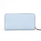 Versace Large Cornflower Blue Leather Gold Monogram Zip Around Clutch Wallet